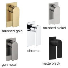 RESTA SHOWER FLICK MIXER IN CHROME, MATTE BLACK, BRUSHED NICKEL, GUNMETAL & BRUSHED GOLD