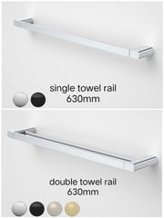 FUNA SINGLE OR DOUBLE TOWEL RAIL 630MM CHROME, BRUSHED BRASS, BRUSHED NICKEL & MATTE BLACK