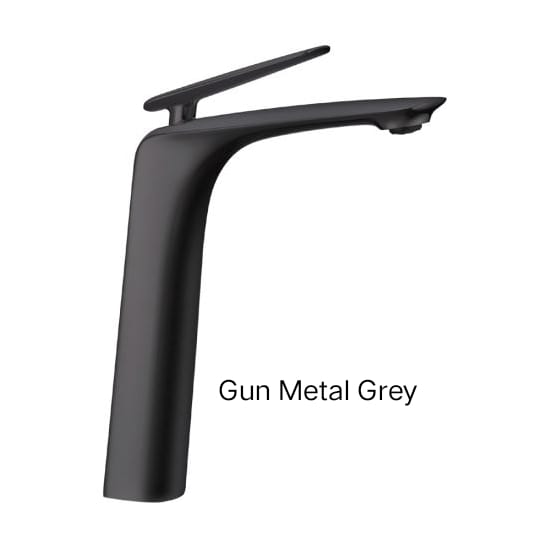 Bellino tall Basin Mixer in chrome, matte black, high gloss black, brushed nickel & gunmetal grey-GUNMETAL