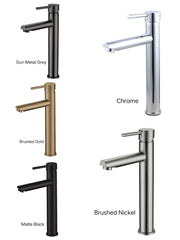 CENTRO Round Tall Basin Mixer In Chrome, Matte Black, Brushed Gold, Brushed Nickel & Gunmetal