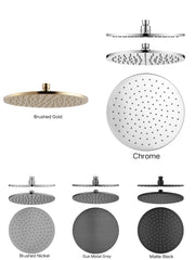 CENTRO 250mm Solid Brass Round Rainfall Shower Head In Chrome, Matte black, Brushed Gold, Brushed Nickel & Gunmetal