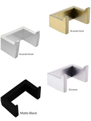 ZAVALLO Square Double Robe Hook In Chrome, Matte Black, Brushed Gold & Brushed Nickel