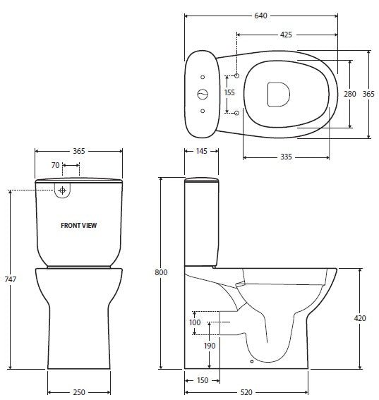 ORING Hygienic Rimless Flush Back-to-Wall Toilet Suite Top or Bottom Inlet & S or P Trap