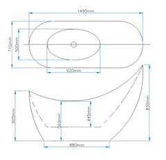CRESCENT MOON Matte or Gloss White Bath in 1500, 1680 or 2000mm