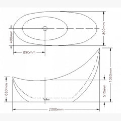 CRESCENT MOON Matte or Gloss White Bath in 1500, 1680 or 2000mm