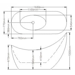 CRESCENT MOON Matte or Gloss White Bath in 1500, 1680 or 2000mm