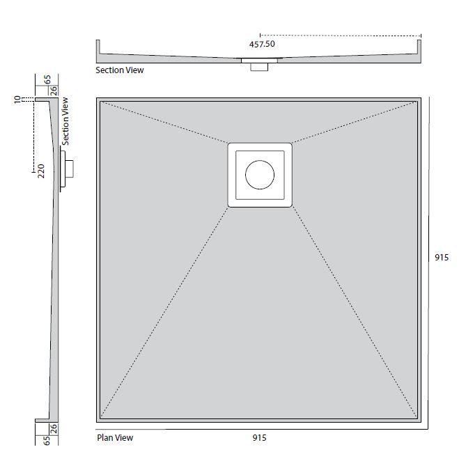 DANDY Tiled Shower Base With Rare Waste in Chrome or Matte Black, Size 900 to 1800mm
