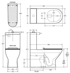 CELTA Care Back-to-Wall Toilet Suite, White Seat, Raised Buttons
