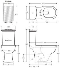 KENSINGTON White Close-Coupled Toilet Suite, P-Trap, S-Trap Or Ivory Close-Coupled Toilet Suite, S-Trap 240