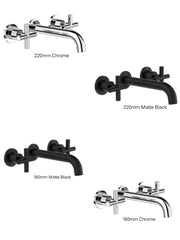 CROSS Wall Basin/Bath Set In 180mm or 220mm IN Chrome OR Matte Black