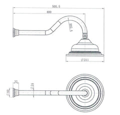 DEAUX Shower Arm With Shower Head In Chrome, Matte Black, Brushed bronze Or Brushed Nickel