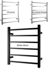 PERLA Square Heated Towel Ladder With 6 Bars in Chrome, Matte Black And Brushed Nickel