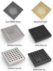 BINDAAS Floor Drain 100x100mm In Wire Frame or Square Patterned in Stainless, Matte Black, Gunmetal & Brushed Gold