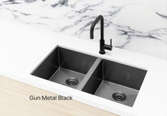 Meir KITCHEN SINK - Double Bowl 760 X 440 - Gunmetal Black - Brushed Bronze Gold - Brushed Nickel