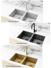 Meir KITCHEN SINK - Double Bowl 760 X 440 - Gunmetal Black - Brushed Bronze Gold - Brushed Nickel