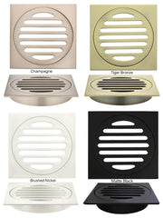 Meir SQUARE Floor Grate Shower Drain 100mm Outlet In Matte Black - Tiger Bronze - Champagne - Brushed Nickel