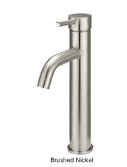 Meir ROUND Tall Basin Mixer Curved In Chrome - Matte Black - Tiger Bronze - Champagne - Brushed Nickel