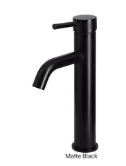 Meir ROUND Tall Basin Mixer Curved In Chrome - Matte Black - Tiger Bronze - Champagne - Brushed Nickel
