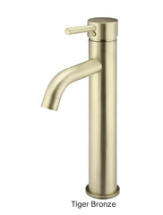 Meir ROUND Tall Basin Mixer Curved In Chrome - Matte Black - Tiger Bronze - Champagne - Brushed Nickel