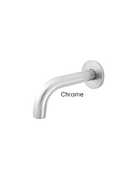 Meir ROUND Curved Basin Wall Spout 130mm In Chrome - Matte Black - Tiger Bronze - Champagne - Brushed Nickel