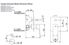 SWEPT Shower or Bath Diverter Mixer In Chrome - Matte Black - Brushed Nickel - Gunmetal