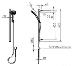 CORBAN Adjustable Rail Shower In Chrome - Matte Black - Brushed Nickel