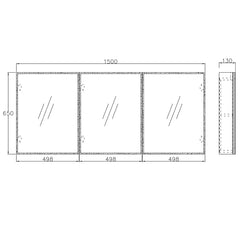 LED MOONLIGHT 1500X650 SHAVING CABINET 3 DOORS