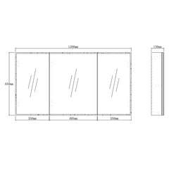 LED MOONLIGHT 1200X650 SHAVING CABINET 3 DOORS